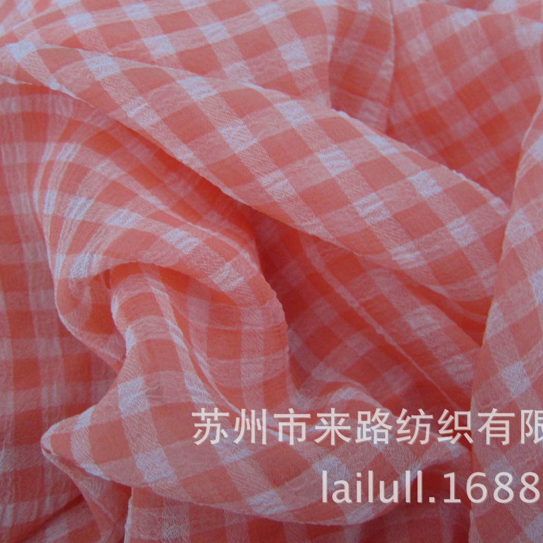 厂家直销 阳离子格子雪纺 / 双色格子纳米绉 吊带衫裙子女装用料