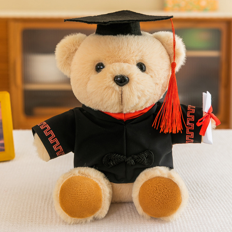 定制坐版戴帽博士小熊毛绒玩具毕业季泰迪熊布娃娃礼物抱抱熊logo