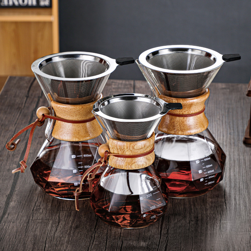 Cross-Border Pour-Over Coffee Maker Set Diamond-Shaped Chemex Sharing Pot Household Heat-Resistant Glassware with Logo Printing