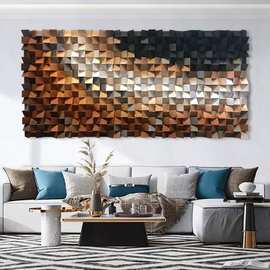 轻奢客厅装饰画现代抽象样板间软装艺术画墙面立体画酒店木块实物