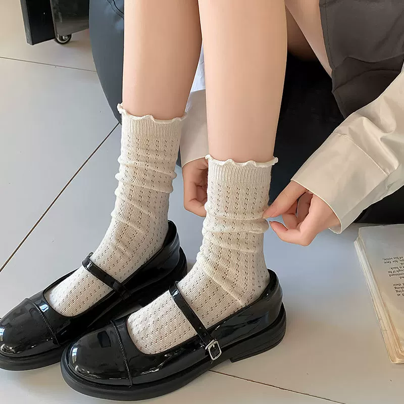 Summer breathable white spring knee socks, mid-length