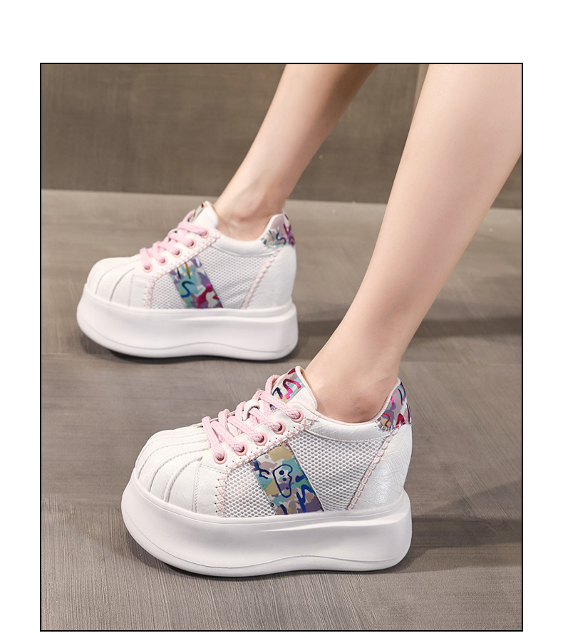 Giày sneaker nữ đế dày tăng chiều cao lưới thoáng khí phối màu trắng hồng — Trắng hồng chi tiết 15