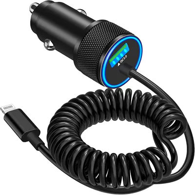 Car Charger Dual Fast Charging Metal Material Super Qc3.0 Spring Cable Suitable for Apple Flash Charging (Mobil şarj cihazları) - usbapple-spring-cable-black
