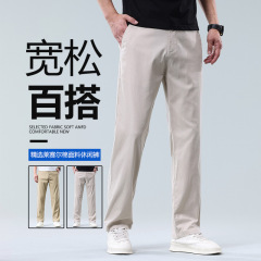 テンセルリネンカジュアルパンツメンズ夏薄いルーズストレートパンツ 2025 新しいアイスシルクビジネスパンツ男性