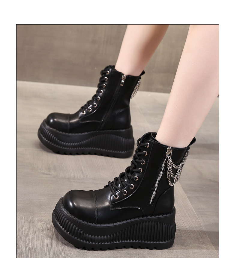 Boot Martin nữ cổ thấp đế dày tăng chiều cao, đế bánh xốp mềm — Màu be chi tiết 10