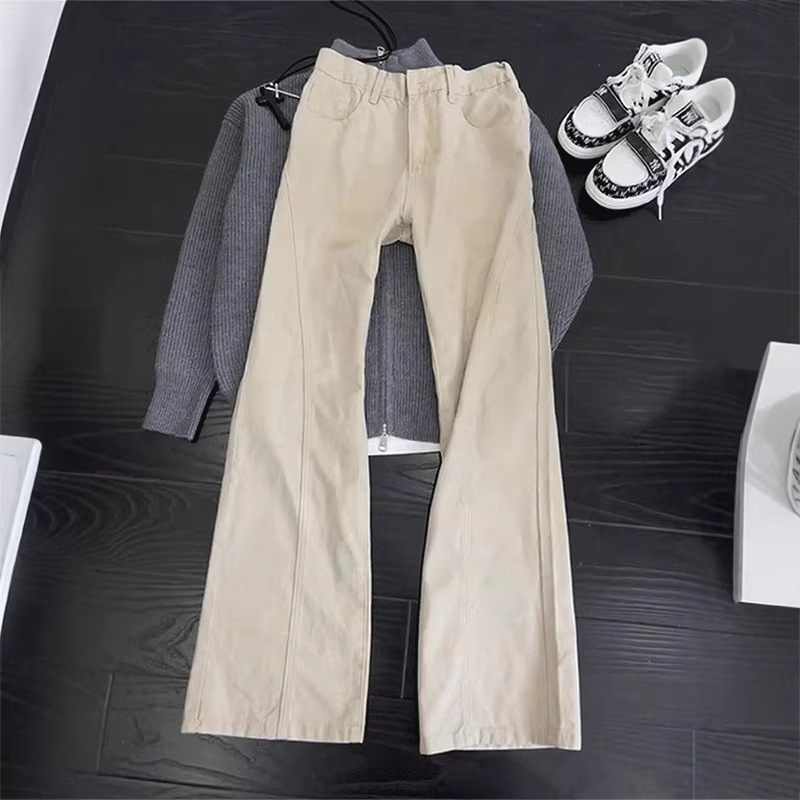 Off-White Cropped Flared Jeans for Men American Clean Fit Washed Pants Slim Fit Curved Straight Pants