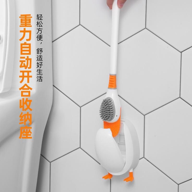 漫画の小さな黄色のアヒルの便器ブラシ家庭用死角のない清潔なトイレの潜水アヒルのトイレの壁掛けシリコンテープのベース|undefined