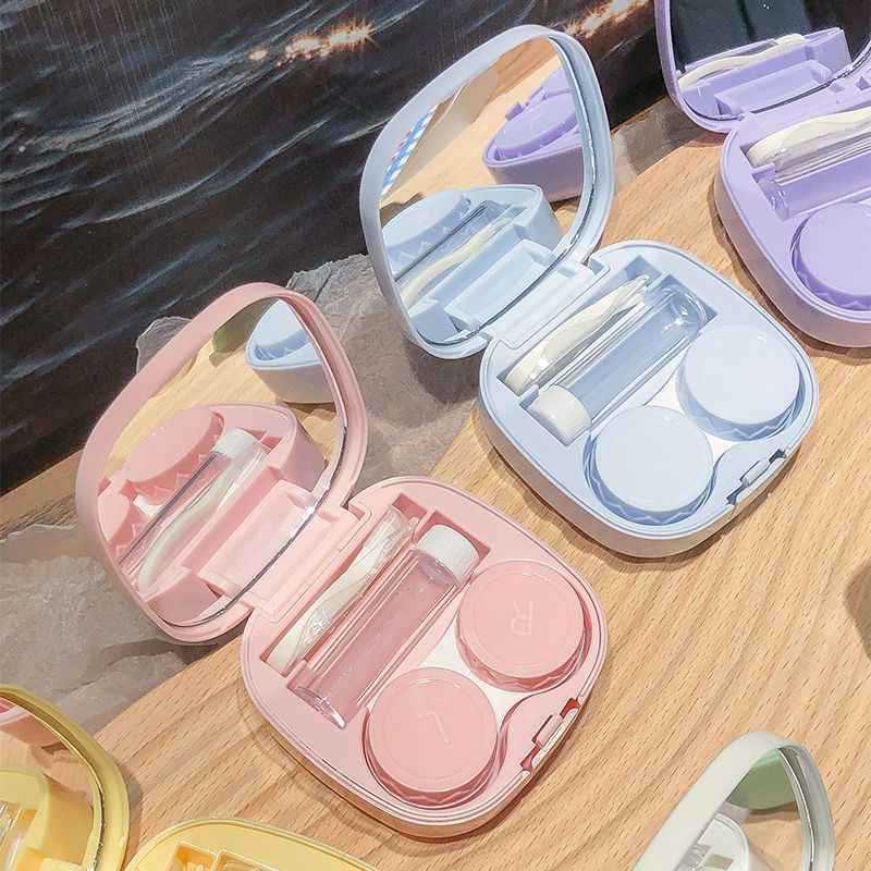 Ins Macaron Contact Lens Storage Box Simple and Portable Mirror Companion Box Female Student Care Contact Lens Box