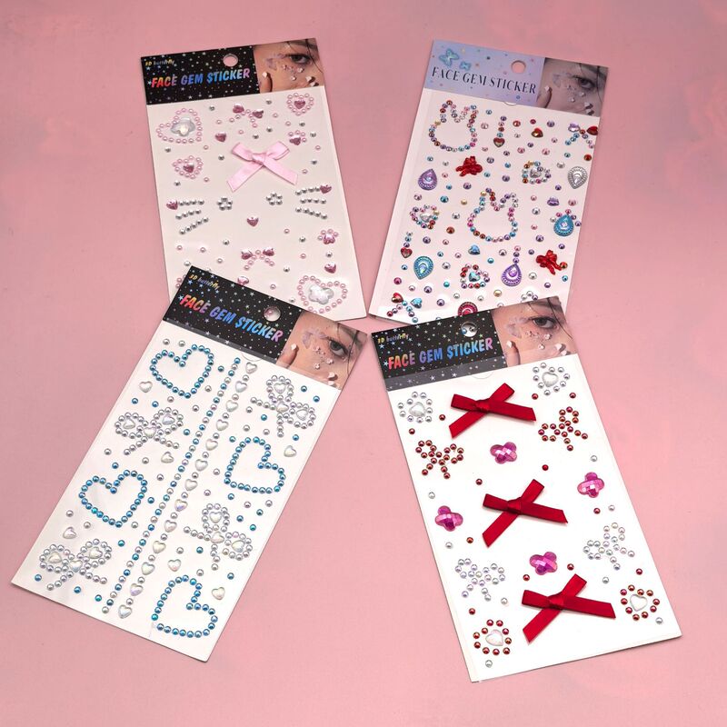 DIY Cross-Border Shein Heart Bow Temu Rhinestone Pearl Face Decoration Stickers for Makeup, Web Drama, Dance Party