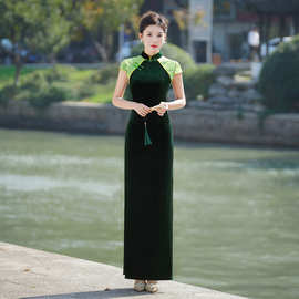 走秀旗袍2025新款墨绿色丝绒年轻款优雅显瘦走秀日常可穿旗袍夏季