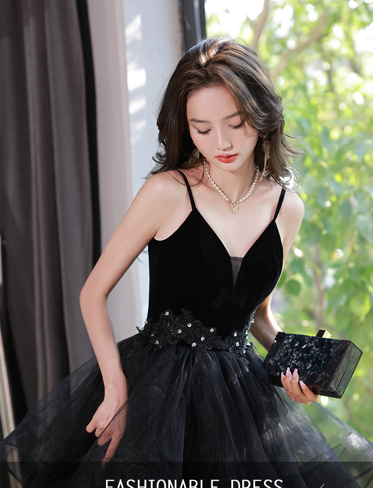 黑色晚礼服女2025新款气质名媛仙气晚礼服裙法式性感轻奢连衣裙春-阿里巴巴