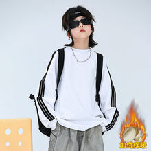 跨境男童加绒卫衣休闲韩版运动衫秋冬装潮酷男孩宽松百搭套头上衣