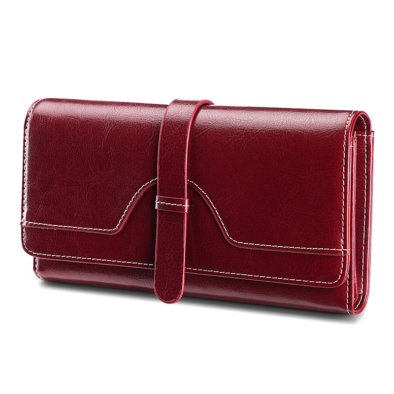 Women's Genuine Leather Wallet High-End Long Clutch Oil Wax Leather Vintage Multifunctional RFID Blocking Wallet - Thumbnail 2