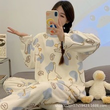 ins秋冬季珊瑚绒睡衣女热销卡通加绒少女韩版可爱宿舍法兰绒家居