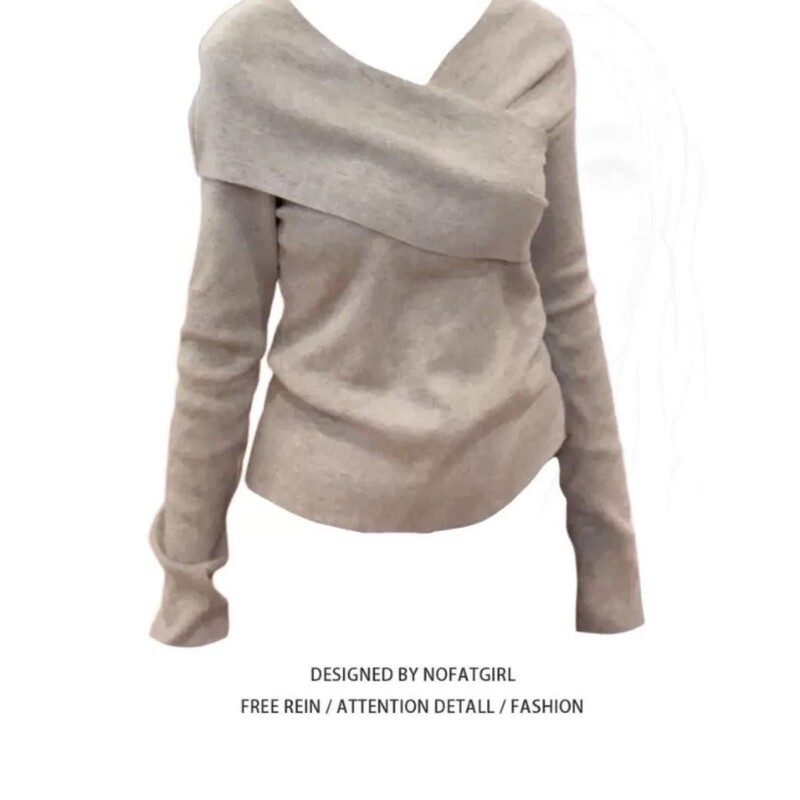 2025 Autum New Gray Long-Sleeved Bottoming Shirt for Women with Stylish V Neck Slimming Look Super Popular Ins Top