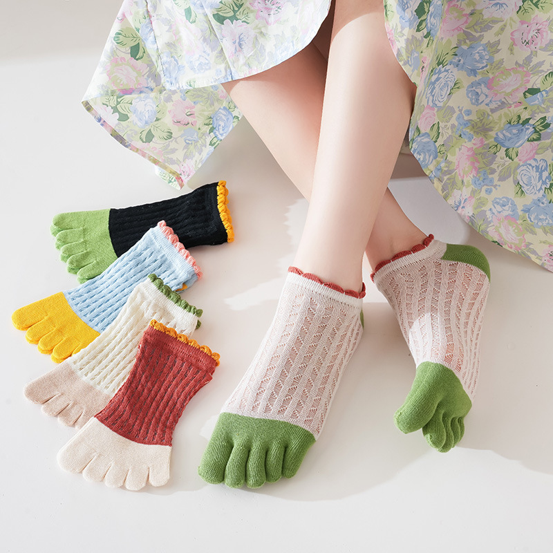 New ladies shallow mouth invisible five-finger socks solid color cotton sweat-absorbent ultra-thin breathable toe socks summer