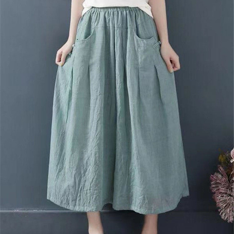 Cotton and Linen Wide-Leg Pants for Women, Thin Style for Petite Figures, Ice Silk Loose-Fitting Cropped Pants, Summer High-Waisted Plus-Size Slimming Skirt Pants Cotton and Linen Wide-Leg Pants for Women, Thin Style for Petite Figures, Ice Silk Loose-Fitting Cropped Pants, Summer High-Waisted Plus-Size Slimming Skirt Pants