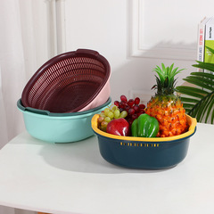 Factory Store Large Double Layer Drain Basket Kitchen Vegetable Basket Fruit Drain Storage Basket Multifunctional Printed Gift