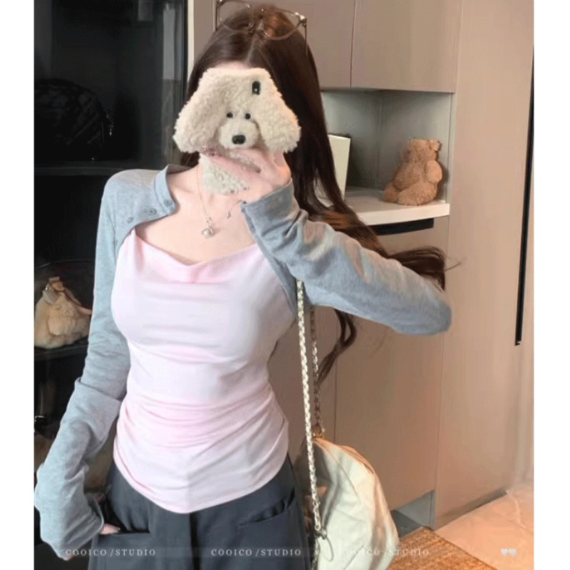 【Customizable Rayon】New Style Long-Sleeve T-Shirt with a Faux Two-Piece Design, Slim-Fit Top, Casual Plus-Size High-End Women's Clothing