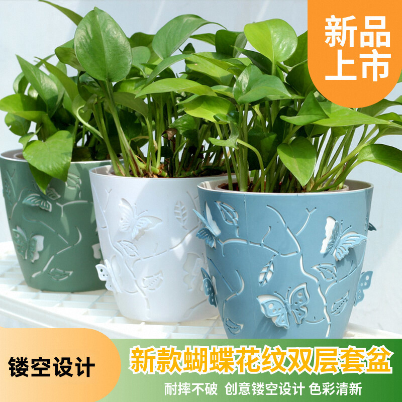 Relief Three-Dimensional Cartoon Butterfly Desktop Lazy Flower Pot Self-Absorbing Succulent Wholesale Plastic Color Flower Pot Manufacturer