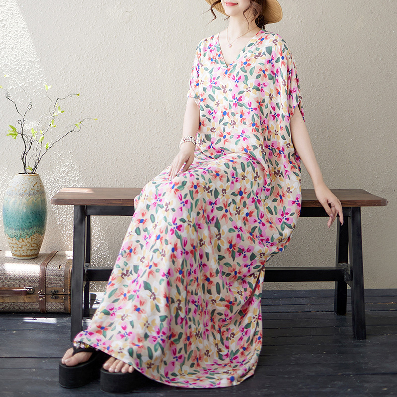 2024 New Summer Plus-Size Women's Clothing Slimming Artistic Retro Vacation Long Dress 125kg Extra-Long Dress for Women 2024 New Summer Plus-Size Women's Clothing Slimming Artistic Retro Vacation Long Dress 125kg Extra-Long Dress for Women