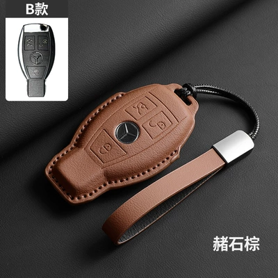 Original Car Color Mercedes-Benz: Car key bag - ocher-brown-matched-upgraded-leather-rope-style-b