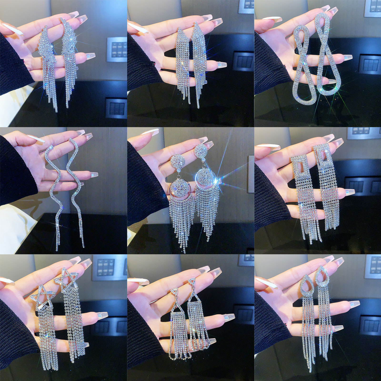 Retro full diamond long tassel earrings for women in Europe and America, exaggerated temperament, earrings, high-end feeling, light luxury earrings_voghion.com