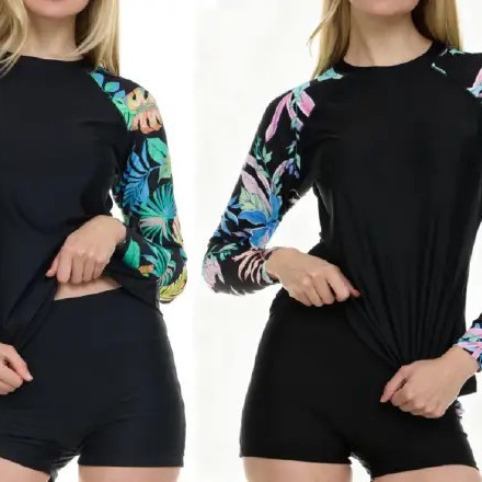 Cross-Border Hot-Selling Split Swimsuit for Women Swimming Racing European and American Foreign Trade Long-Sleeved Sun Protection Belly-Covering Slimming Beach Swimsuit