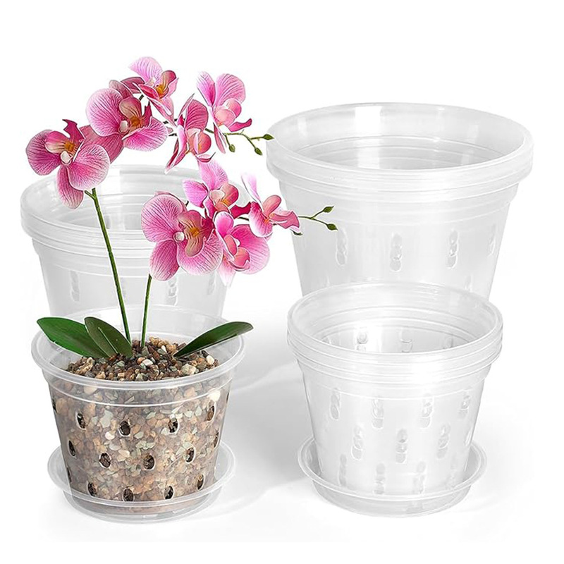 排水穴と透明なプラスチック製の蘭ポットを備えた胡蝶蘭ポット、屋内および屋外用のさまざまなサイズの植木鉢|undefined