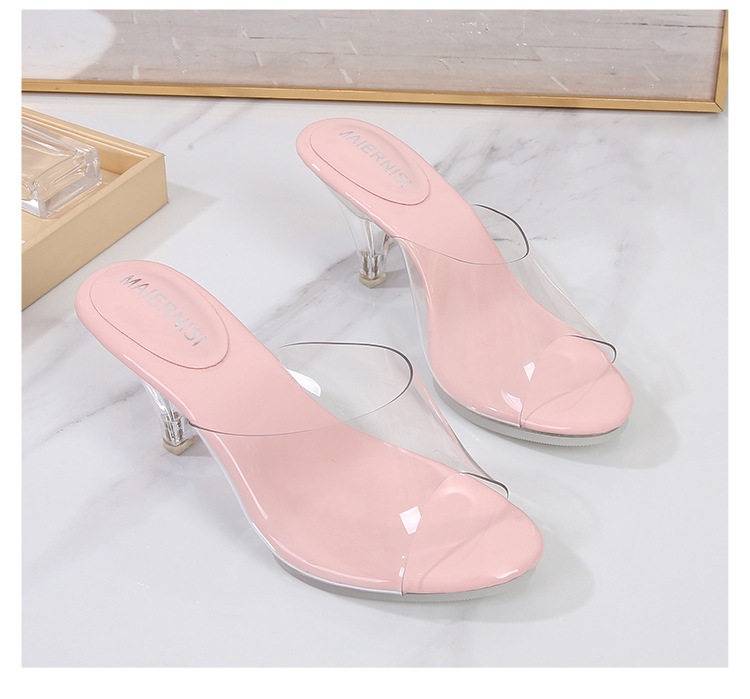 Dép sandal nữ quai ngang đính pha lê gót vuông 3–6 cm — Màu bạc, Màu hồng, Màu trắng, Màu đen chi tiết 46