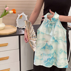77195 Chinese style sleeveless cheongsam dress summer new baby girl thin style landscape painting vest dress