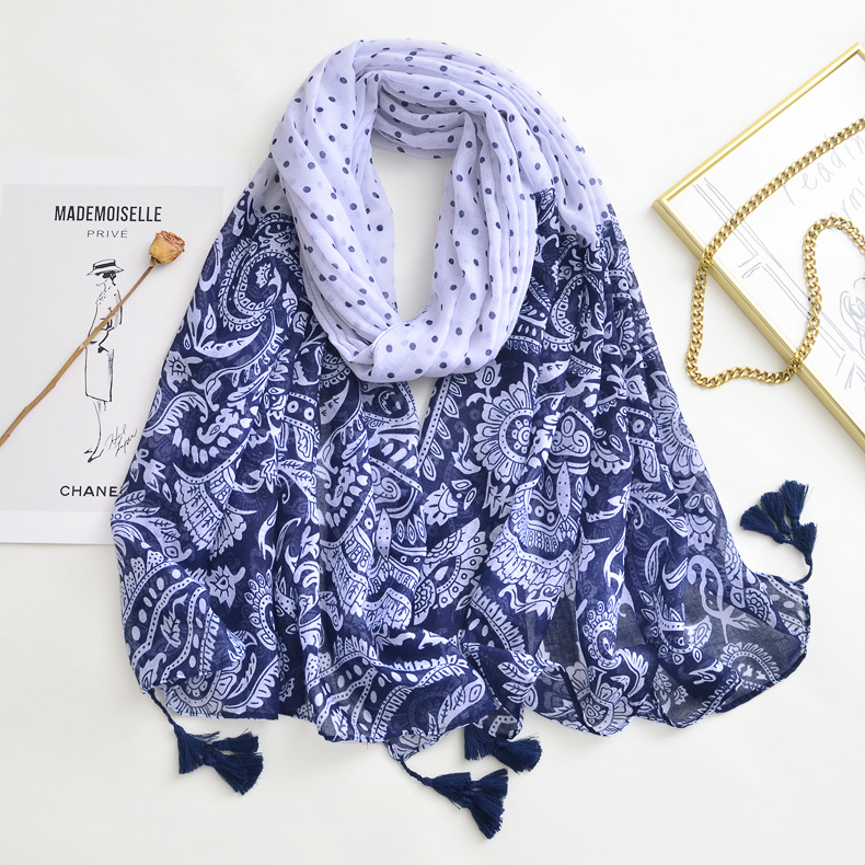 Blue and white soft breathable ethnic beach scarf