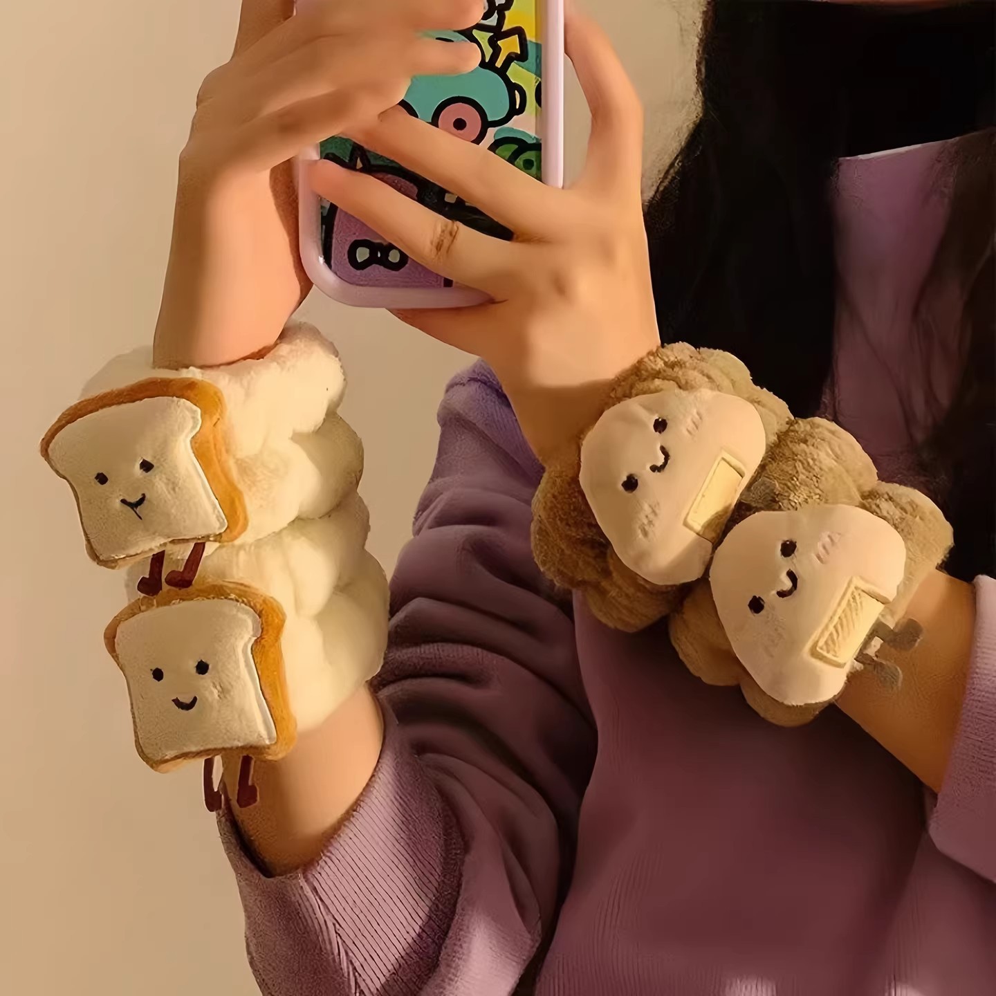 Cute Cheese Toast Face Wash Wristband, Anti-Drip and Anti-Wet Sleeve Protector, Cute Cartoon Hair Tie
