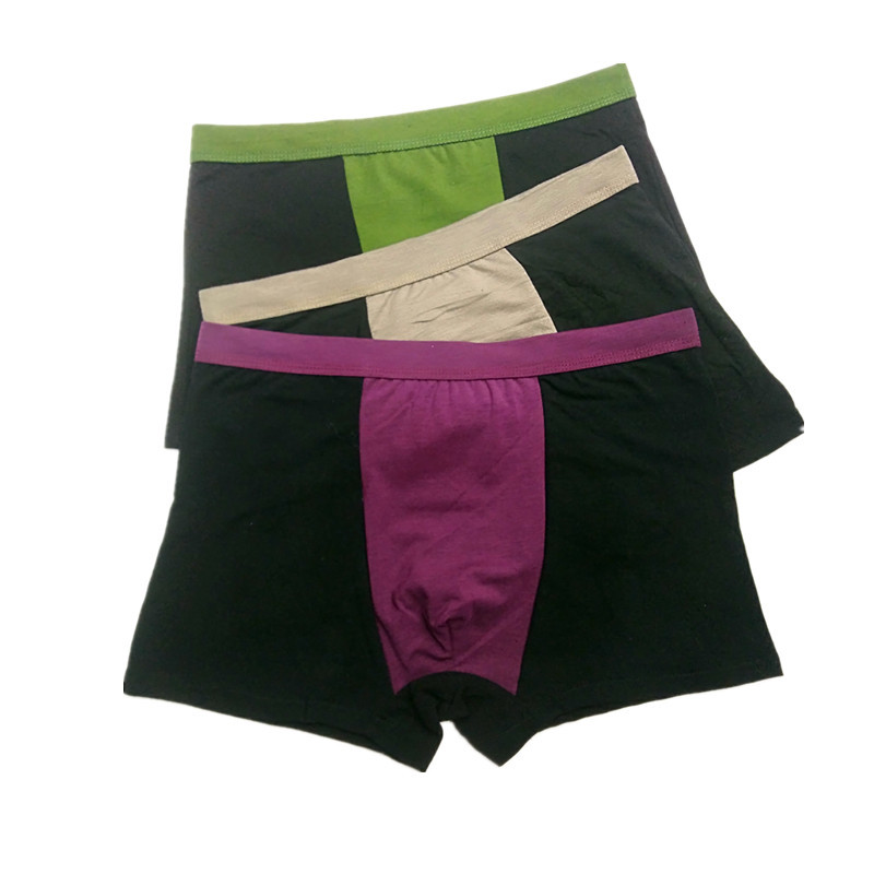 (Wholesale) Men's Solid Color Printed Cotton Underwear, Mid-Waist Color-Blocked Boxer Briefs, Running Style Street Stall Men's Pants