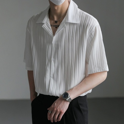 Light Luxury High-Grade Drape Trend Men's Summer Thin Short-Sleeve Shirt Casual Loose Pure Color Iron-Free White Collared Shirt