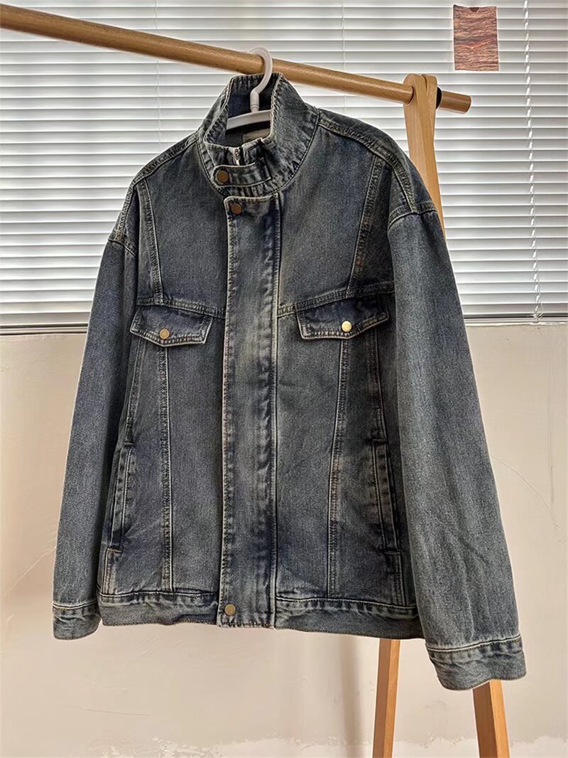 Washed Denim Jacket For Men, Stylish Casual Jacket, Loose Workwear Top_voghion.com
