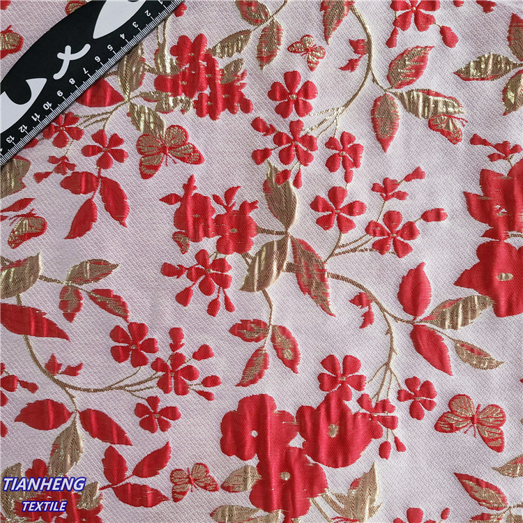 女装童装蓬蓬连衣裙棉袄手作箱包  喜气红色蝴蝶提花现货直供批发