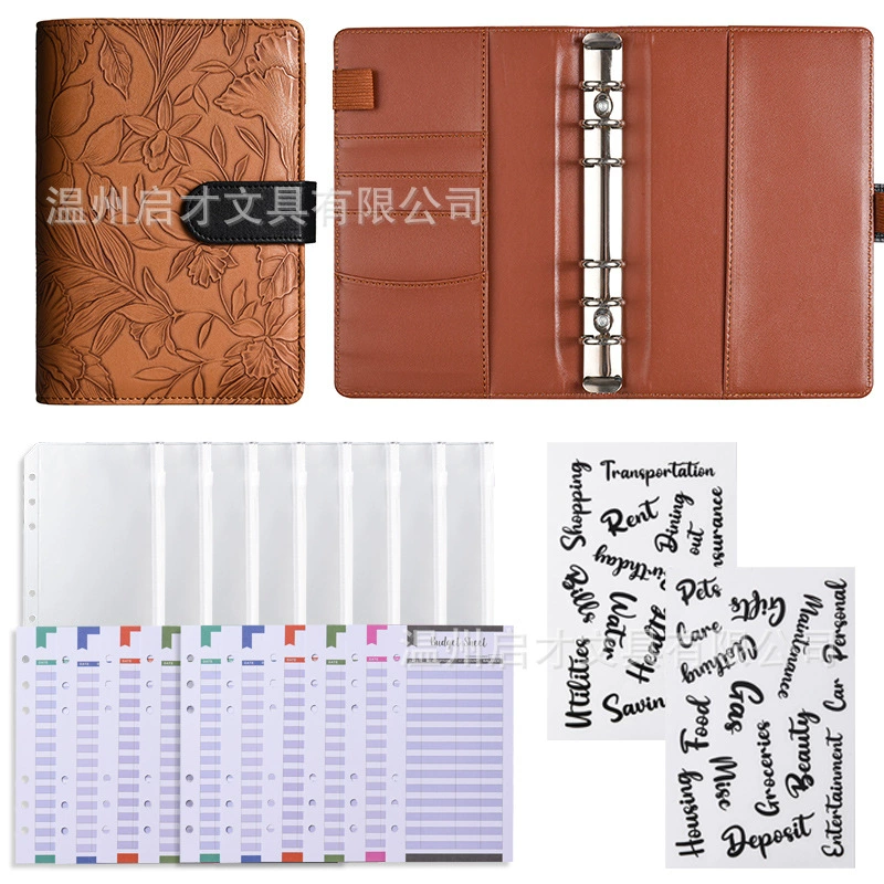профили embossed macaron binder A6 notebook customized leather shell binder cash budget planning book