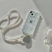 跨境热卖新款爱心镜子珍珠手提链diy苹果手机壳饰品配件包链-斜挎