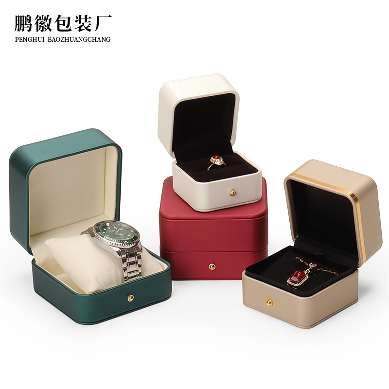 Caja de joyería de cuero de PU de borde dorado redondeado al por mayor caja de regalo de joyería de gama alta caja de reloj caja de joyería colgante de anillo