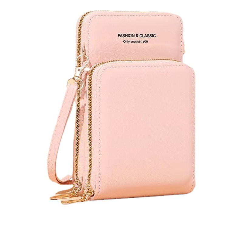【Promoción】Bolso de Teléfono Multifuncional de Color Sólido, Nuevo Bolso de Cuero Pequeño de Un Solo Hombro, Bandolera, con Cierre de Dos Vías, Bolso de Mujer Transfronterizo