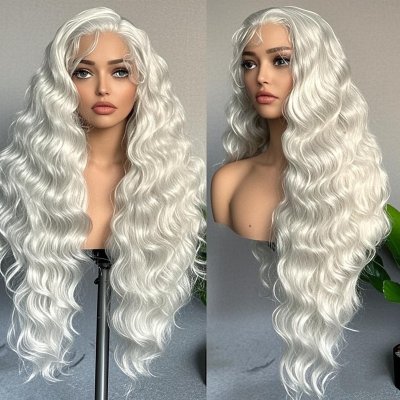 Front Lace Wig Front Lace Wig Women's Medium Split Creamy White Big Wave Long Curly Hair Fashion Full Hair Cover
