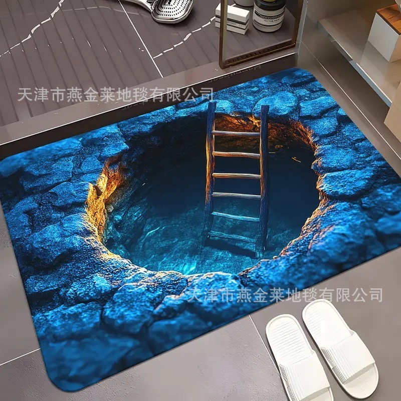 跨境temu美式3D视觉入户玄关耐磨地垫家用浴室防滑吸水易打理脚垫|undefined