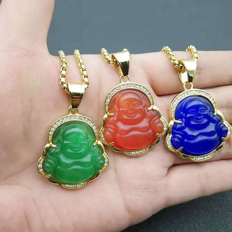 Ethnic Style Buddha Stainless Steel Inlay Rhinestones Opal Pendant Necklace 1 Piece display picture 6