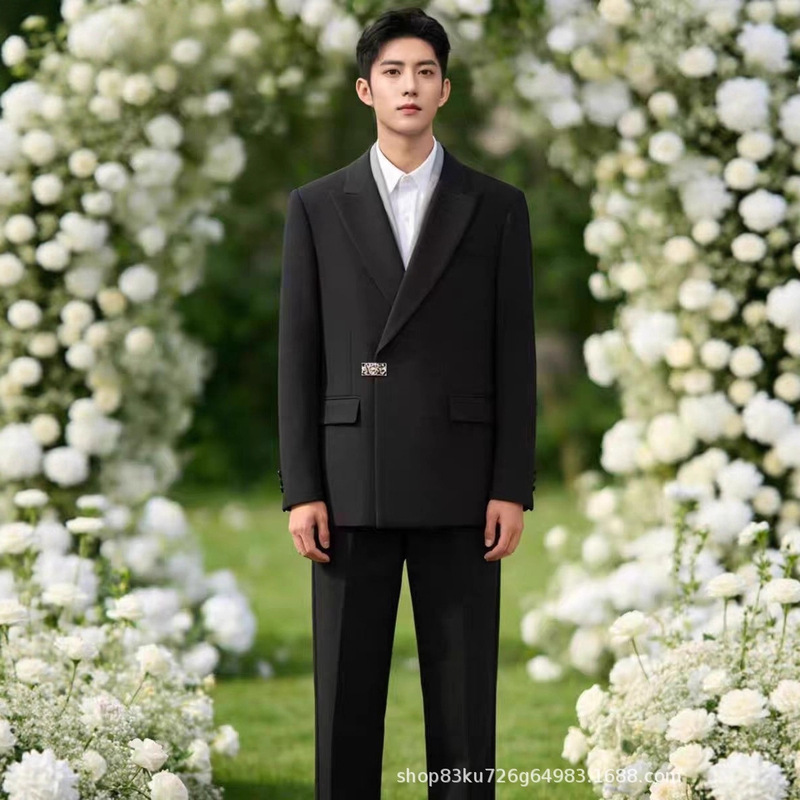 New Chinese-Style Suit with a Cool and High-End Feel for Men, Trendy Host and Groomsmen Wedding Attire