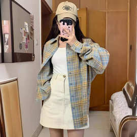 格纹防晒长袖衬衫女2024夏季新款开衬外搭宽松显瘦慵懒风衬衫外套