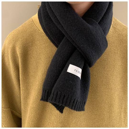 Solid color flat scarf autumn and winter men's knitted wool Korean style Japanese couple fashion thickened warm trendy scarf
