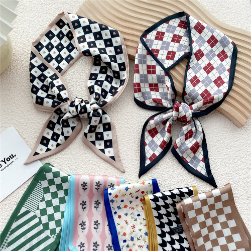 New style small long silk scarf for women in spring, autumn and winter, fashionable matching shirt, suit, narrow hairband, streamer, tied bag