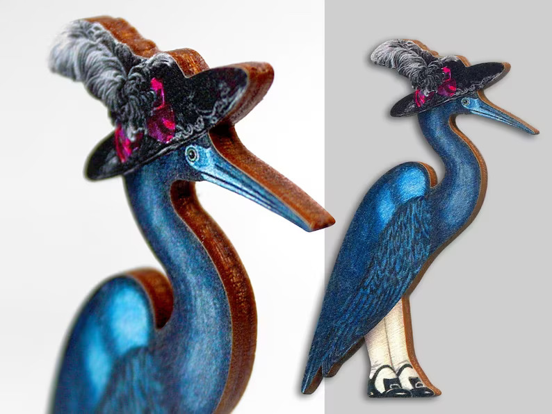 Retro Bird Wood Printing Unisex Brooches display picture 3