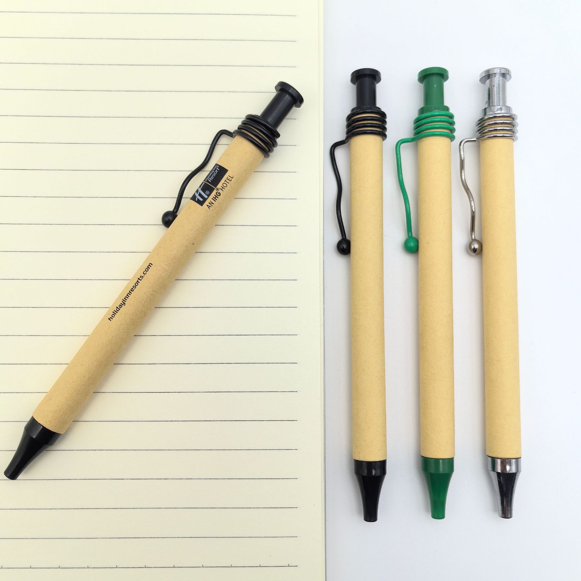 Acero personalizado gancho de alambre de acero tubo de papel bolígrafo de hierro gancho ondulado bolígrafo de papel kraft promoción transfronteriza